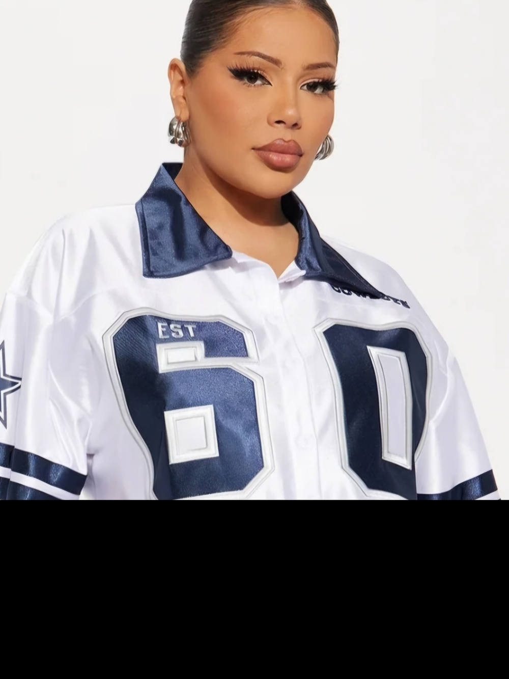 Navy & White Satin Bomber Jacket - Women's Oversized Sport Style